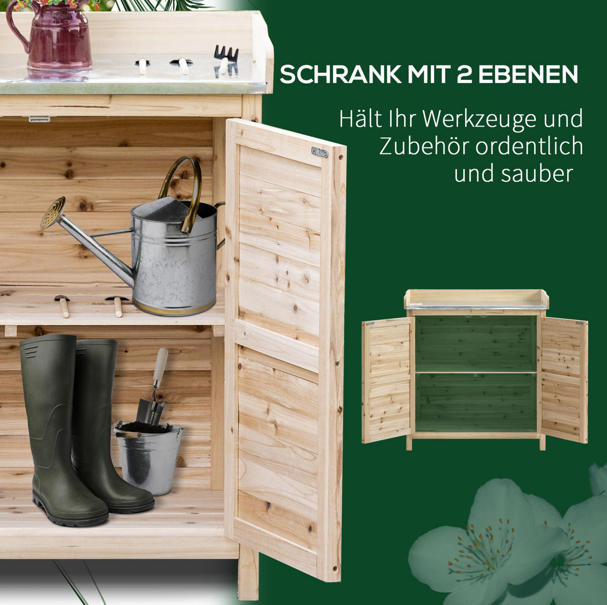 GARTENKOMMODE 83/92/40 cm Natur aus Holz mit Arbeitsplatte - Naturfarben, Holz (40/92/83cm) - OKMYHOME