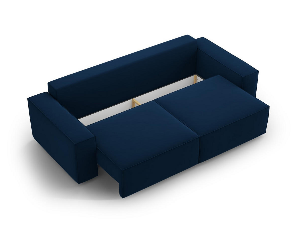 SOFA ausklappbar mit Bettkasten Jodie aus Samt königsblau 3 Sitzplätze - Dunkelblau, Textil (107/86/247cm) - Micadoni