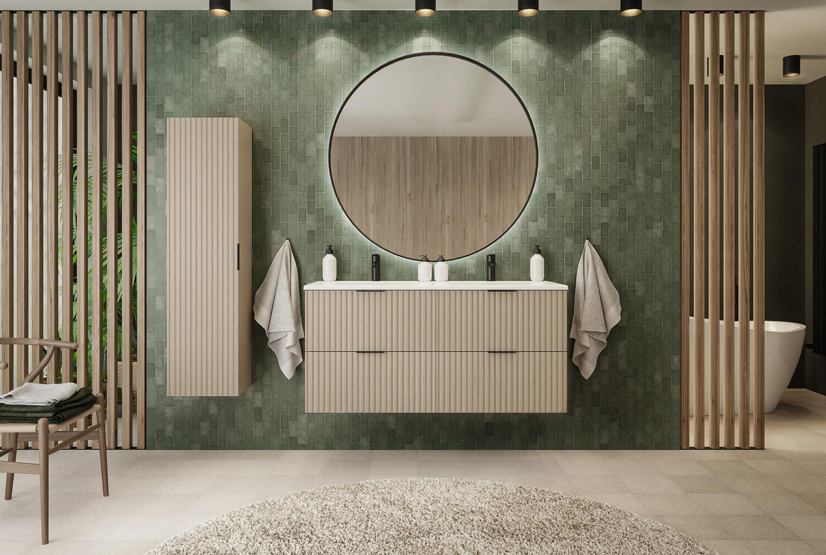 BADEZIMMERSCHRANK, Kaschmir, 35 x 136 x 27 cm, Schwarze Griffe - Kaschmir/Schwarz, Holzwerkstoff/Kunststoff (35/136/27cm) - 3XE LIVING