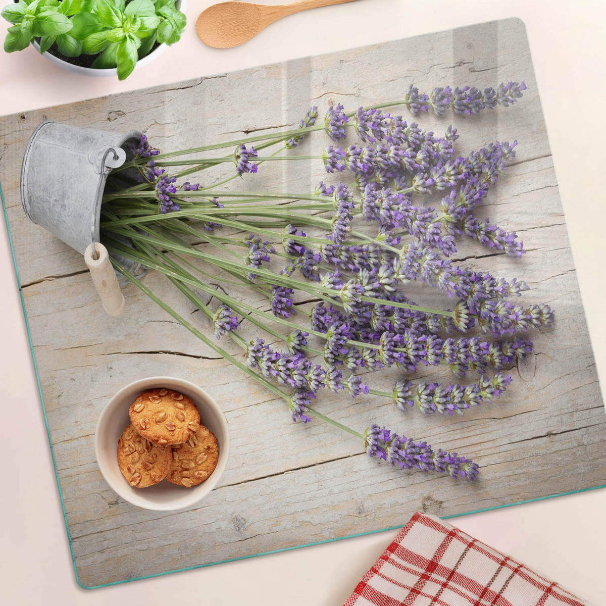 GLASPLATTE 60x52 cm Lavendel im Topf - Lila, Glas (60/0.4/52cm) - TULUP