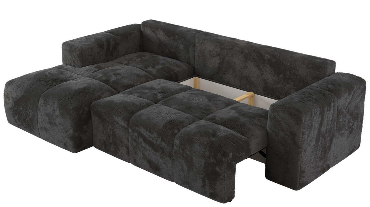 ECKSOFA MONIVA Dunkelgrau Plüsch - Links - Dunkelgrau/Schwarz, Textil (164/266cm) - MKS