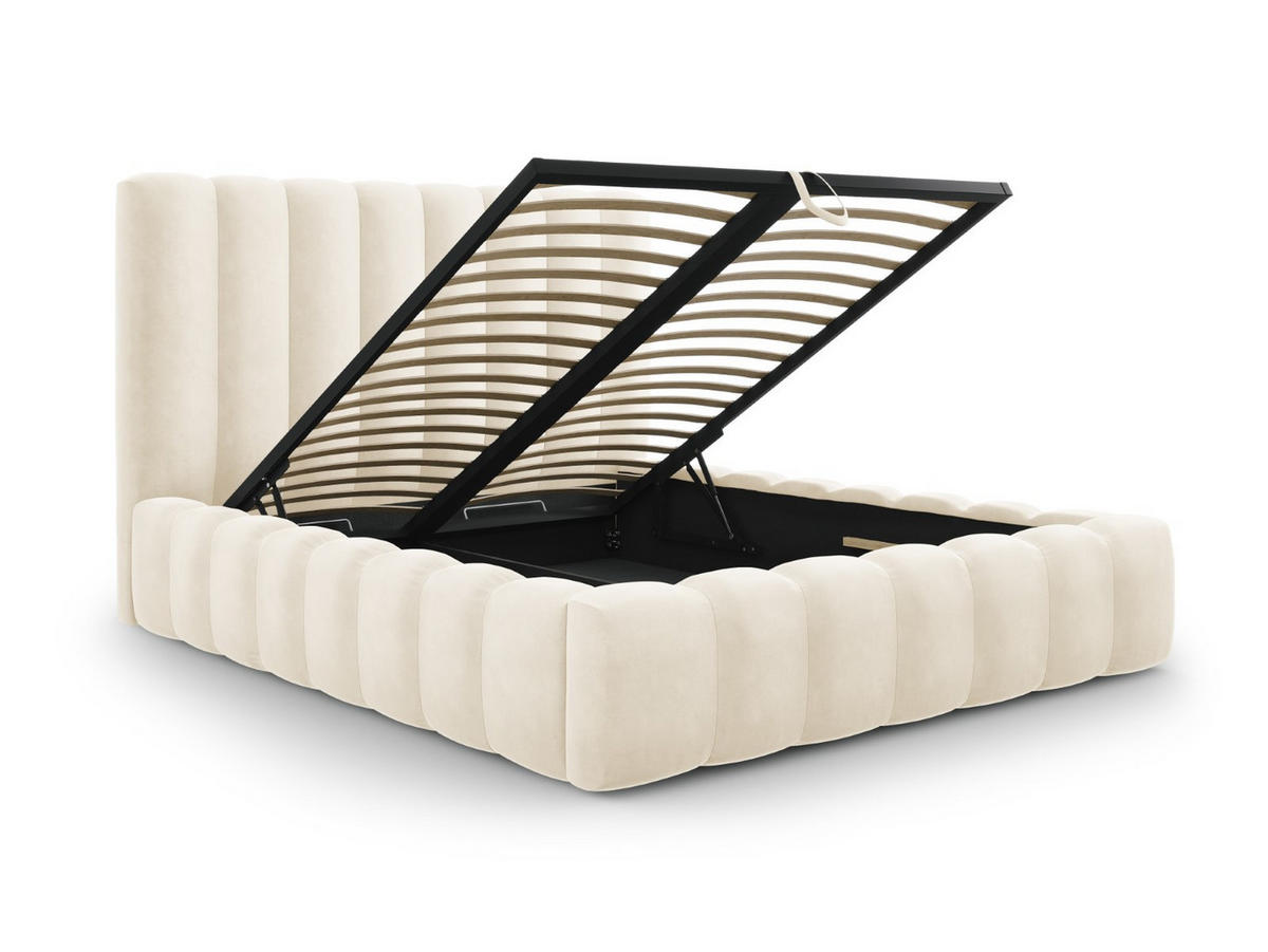 BETT mit Bettkasten und Kopfteil Kelp aus Samt leichtes beige 200x200cm - Beige, Textil (200/200cm) - Micadoni
