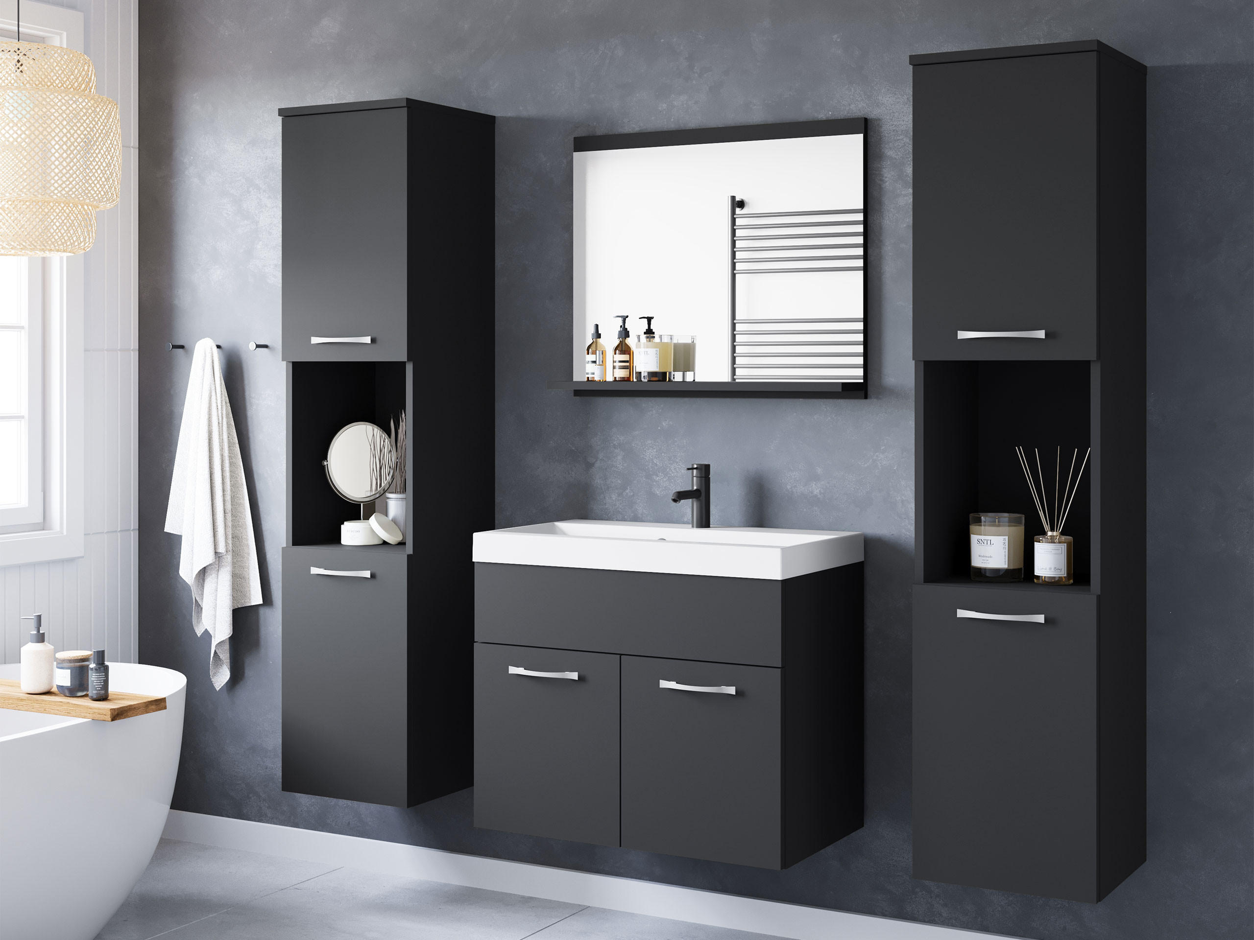 BADMÖBEL-SET Montreal XL - Graphitfarben, Holzwerkstoff (30/132/30cm) - MIRJAN24