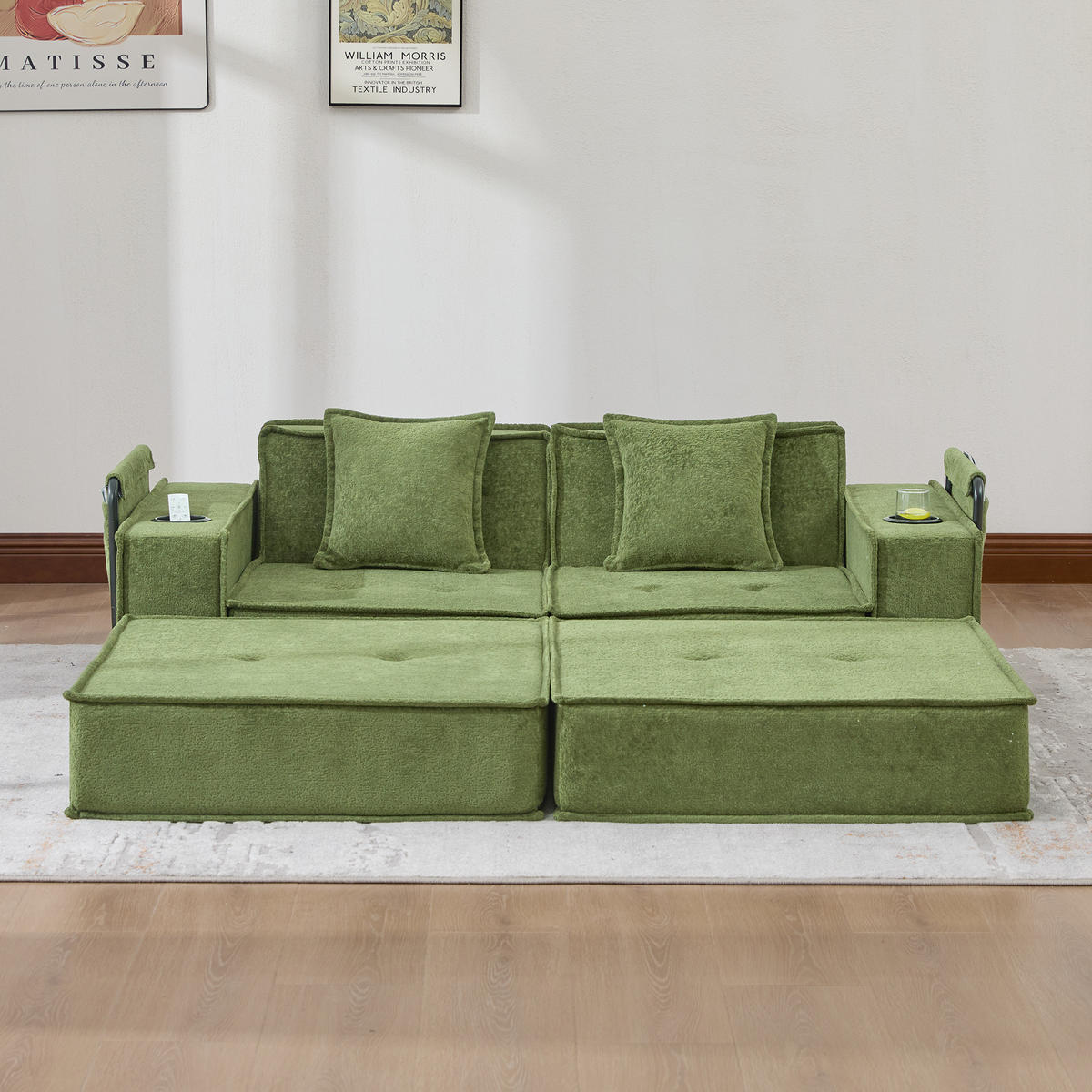 SCHLAFSOFA 162/78/66 cm Grün Chenille mit seitlichem Stauraum und Getränkehaltern - Grün, Textil (162/66/78cm) - Oxeza
