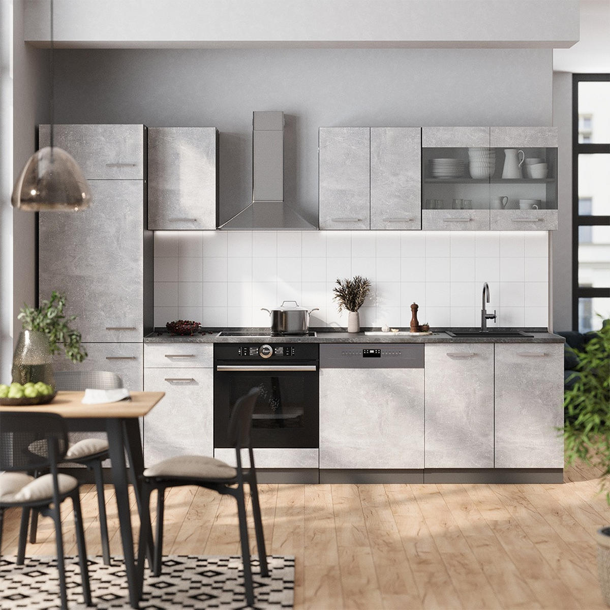 KUHINJSKI BLOK R-Line Beton/antracit 300 cm , DP Marmor - siva/antracit, leseni material (300/206.8/60cm) - Vicco