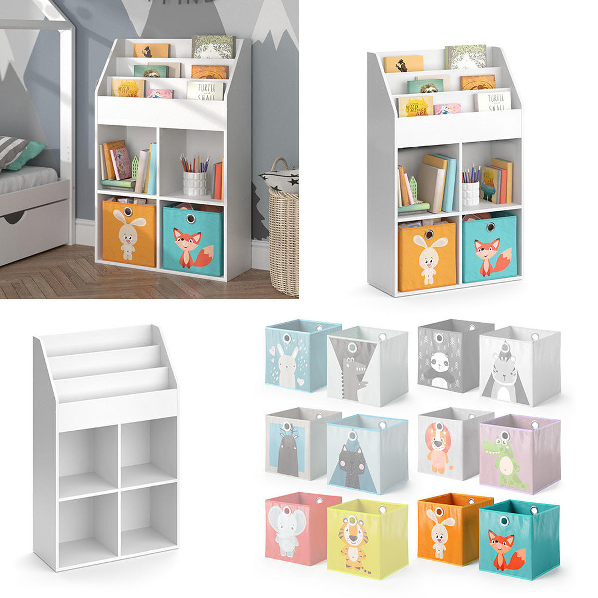 KINDERREGAL Luigi Weiß 72 x 114.2 cm mit 2 Faltboxen - Weiß, Holzwerkstoff (72/114.2/31.2cm) - Vicco