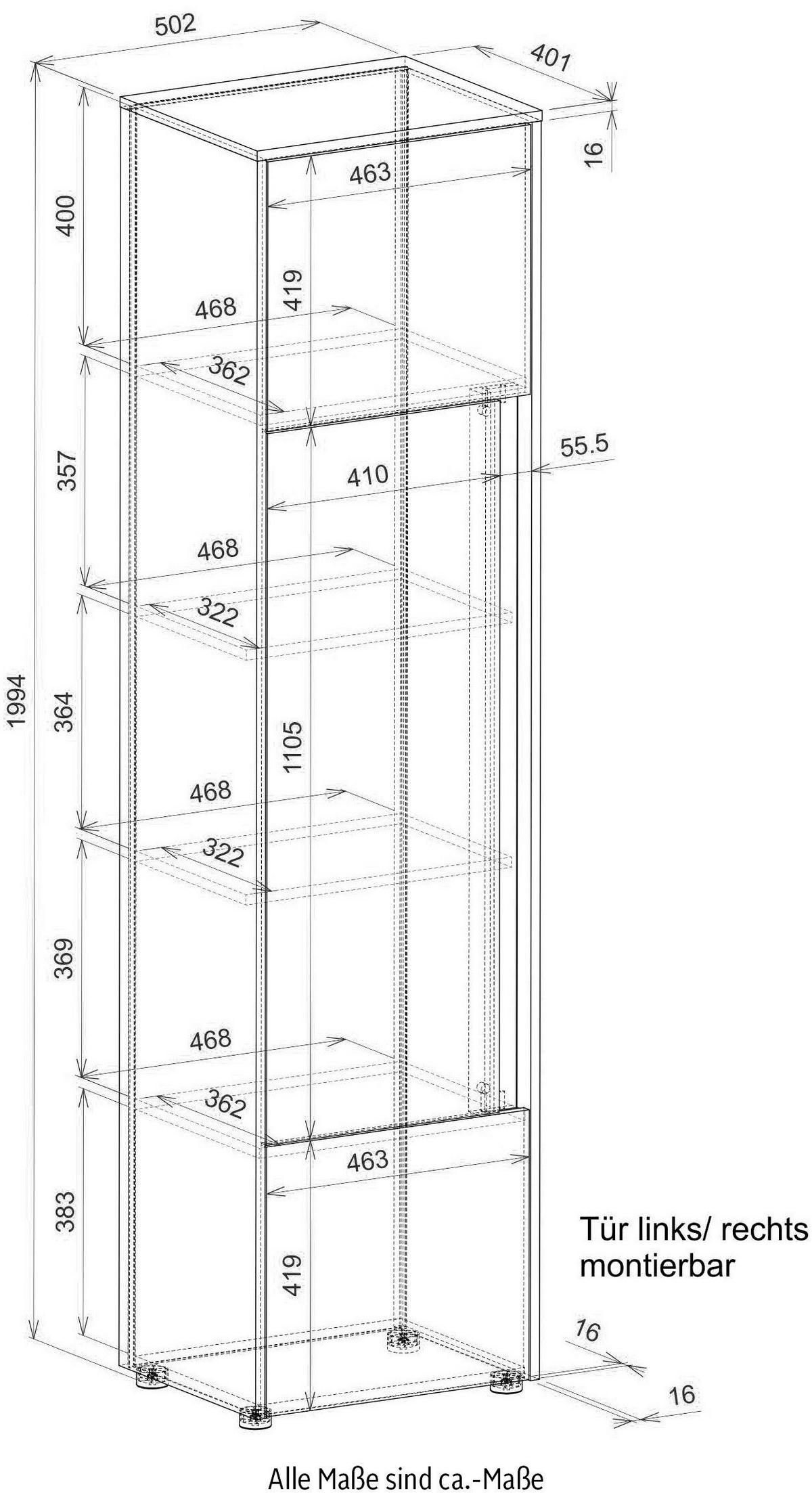 AKTENSCHRANK Grau, Eiche Wotan 50 x 200 cm, Büroschrank mit viel Stauraum und 5 OH - Eiche Wotan/Schwarz, Holzwerkstoff/Kunststoff (50/200/40cm) - Furn.Design