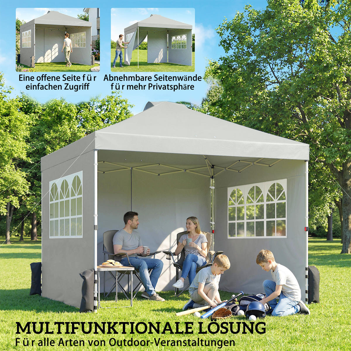 POP-UP-PAVILLON Oxfordstoff Metall Hellgrau - Hellgrau/Weiß, Textil/Metall (297/285/297cm) - Outsunny
