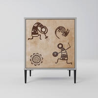 SIDEBOARD AFRICAN STYLE, Grau, 57,5x42x72,5 cm, Schwarze Metallfüße - Multicolor/Schwarz, Holzwerkstoff/Metall (57.5/72.5/42cm) - SpaceRebels