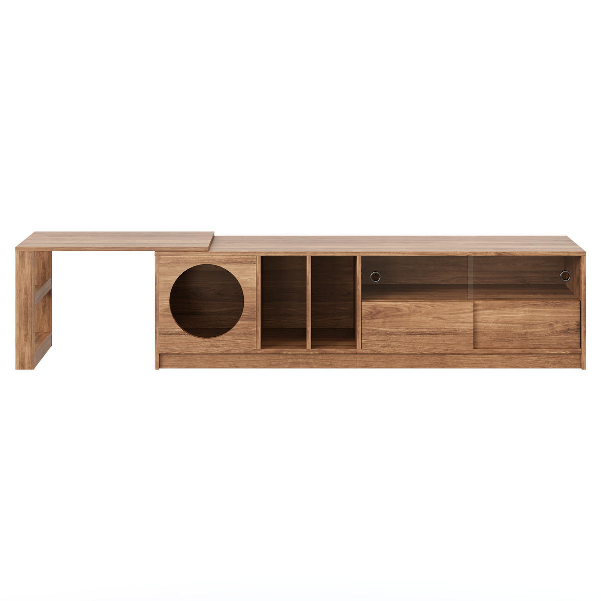 NÍZKÁ komoda z MDF a skla, 180/40/50 cm ořechový, otočný a roztažitelný - barva vlašského ořechu, kompozitní dřevo (180/50/40cm) - BEAOK
