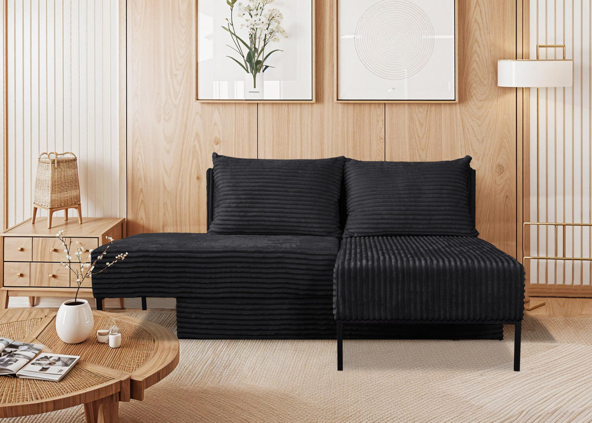 ECKSOFA Mit Schlaffunktion MOOKA 4in1-Multifunktions-System Stoff Velo Links Schwarz - Schwarz, Holz/Textil (145/160cm) - Kaiser Möbel