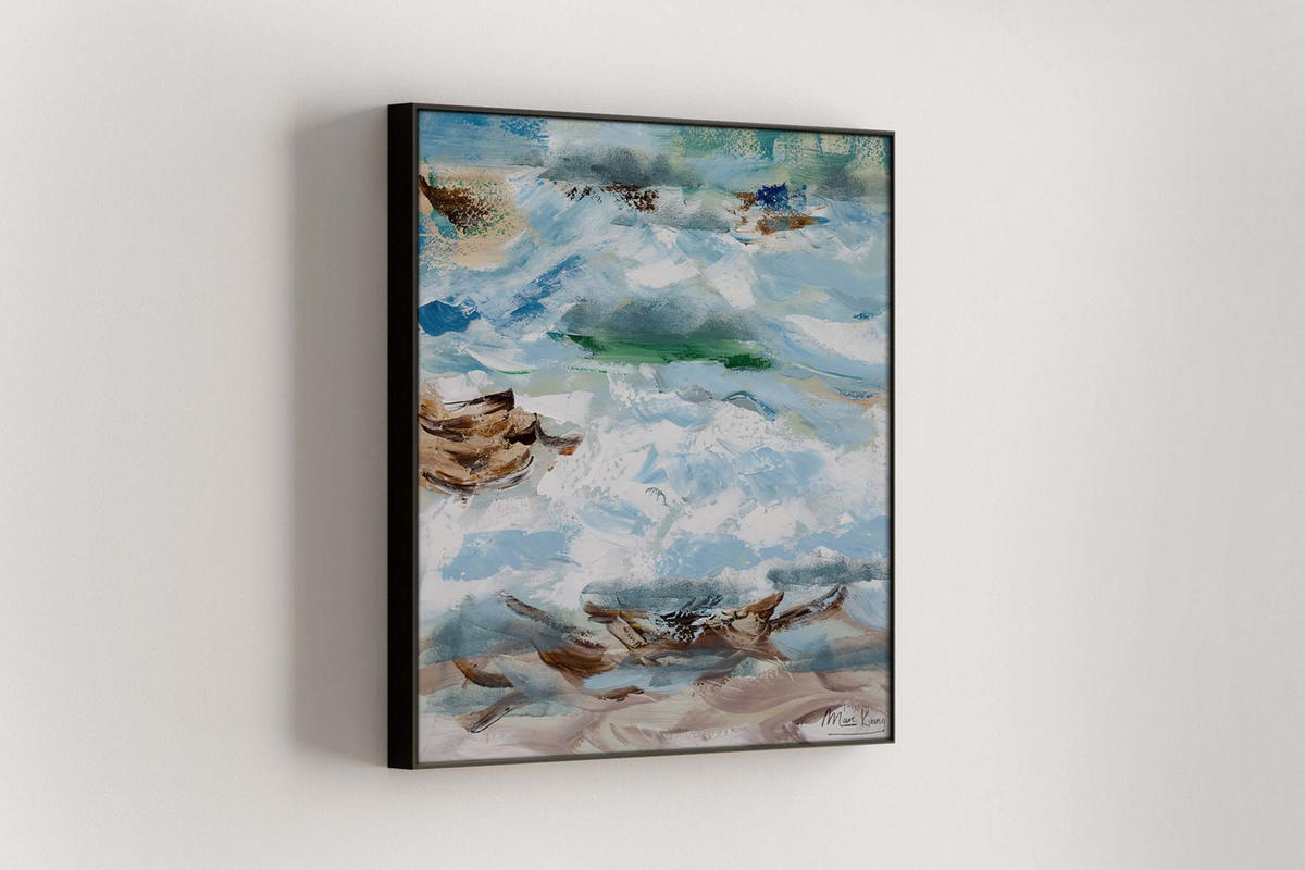 ACRYLBILD HANDGEMALT 60/60 cm - Blau/Beige, Holz/Textil (60/60cm) - KUNSTLOFT