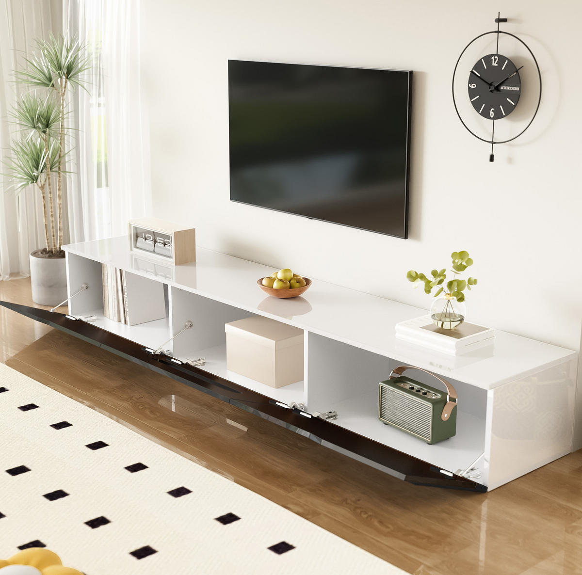 NIZKA omarica 180/35/30 cm iz MDF in iverne plošče črno-bela z LED-osvetlitvijo - črna, leseni material (180/30/35cm) - Modenvie