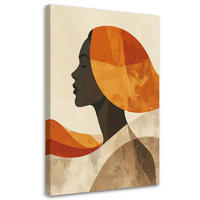 LEINWANDBILD, Minimalistisches Frauenprofil mit orangefarbener Sonne - Orange, Textil (20/30cm) - Feeby