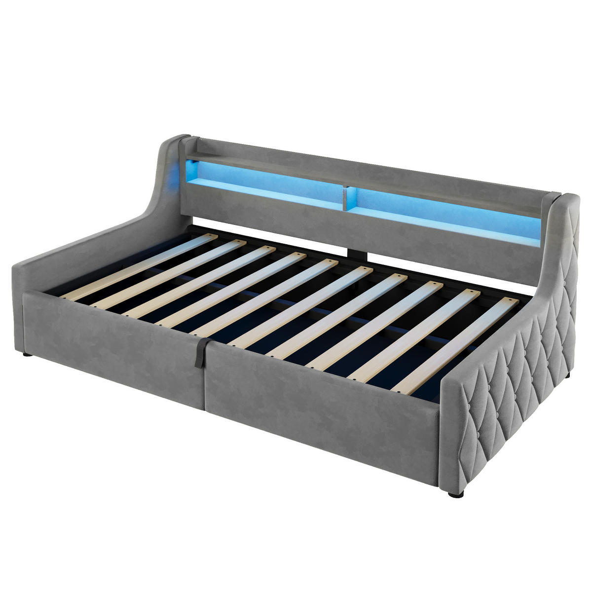 BETT mit Stauraum und LED 90x200 cm Grau - Grau, Metall (90/200cm) - Meubliv