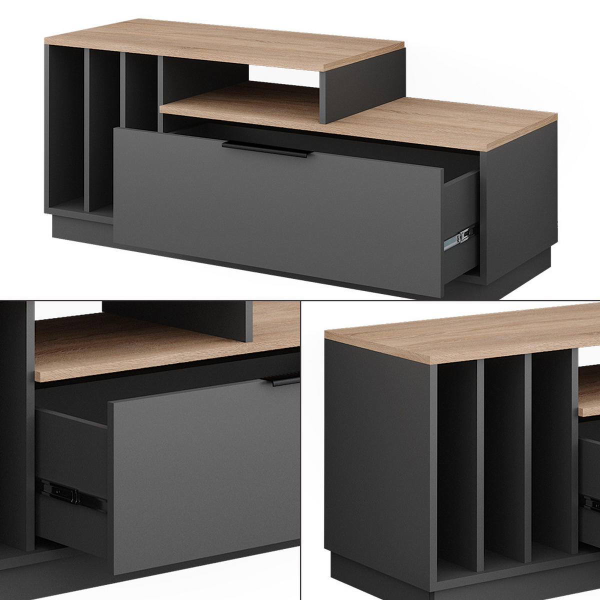LOWBOARD Betti Anthrazit/Sonoma 120 x 49.9 cm mit 1 Tür - Anthrazit/Sonoma Eiche, Holzwerkstoff (120/49.9/40cm) - Vicco