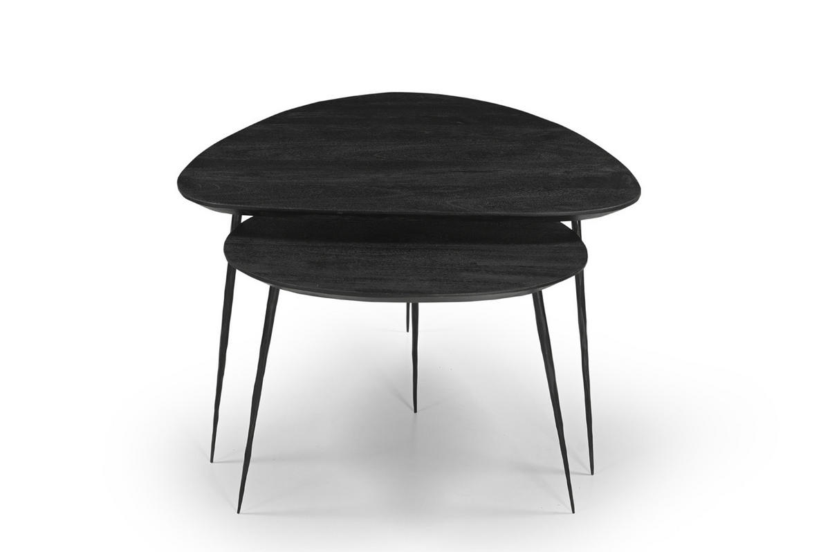 COUCHTISCH mit organische form 2er-Set aus Mangoholz, schwarz - Schwarz, Holz (72/72/45cm) - Giga Meubel