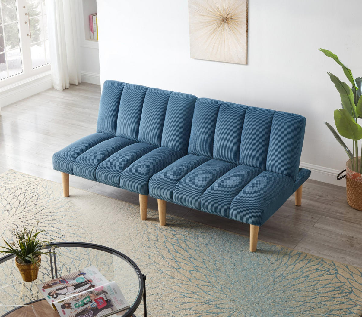 SCHLAFSOFA aus Corduroy 167 cm Blau mit 3-fach verstellbarer Rückenlehne und Schlaffunktion - Blau, Textil (167/72/82cm) - Modfu