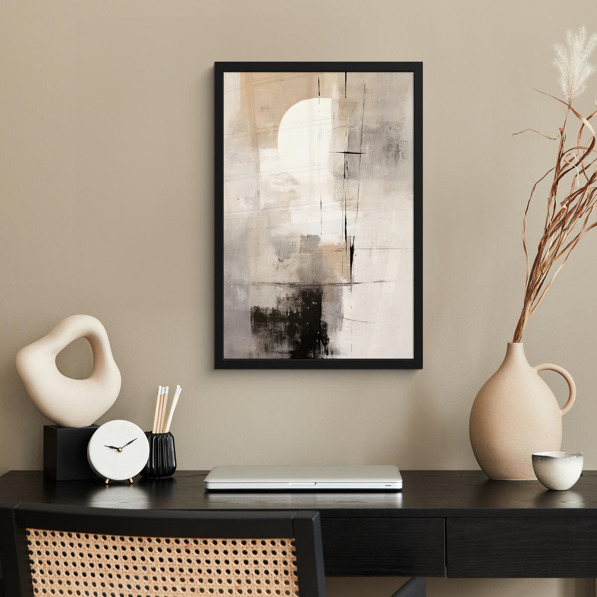GERAHMTES BILD Abstrakt - Kunst - Grau 40x60 cm - Hellgrau, Papier (40/60cm) - MuchoWow