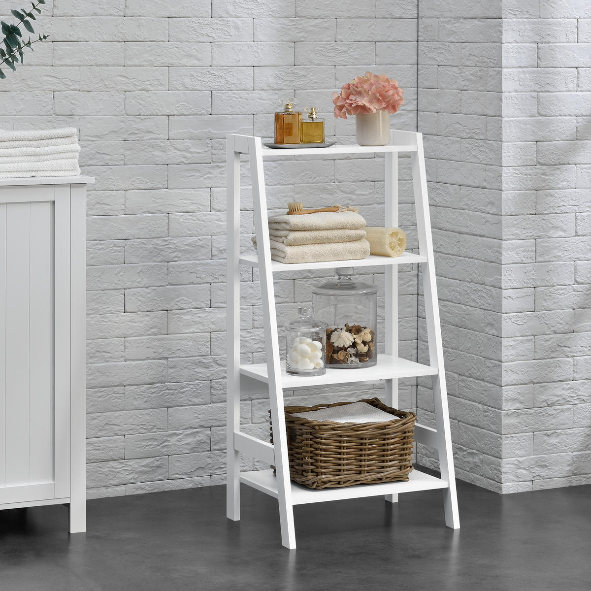 LEITERREGAL - Weiß, Holzwerkstoff (43/90/32cm) - [en.casa]