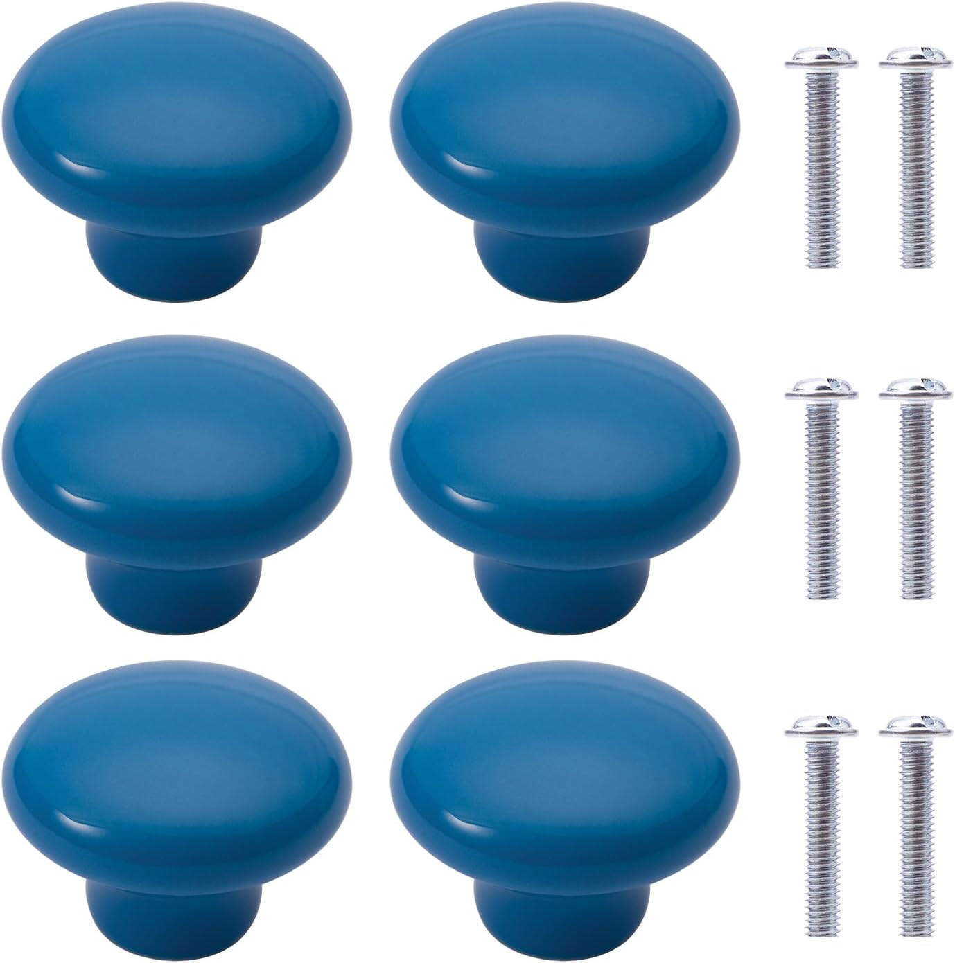SCHRANKKNOPF Keramik Blau 6er-Set - Blau, Keramik (0.32/2.4/0.32cm)