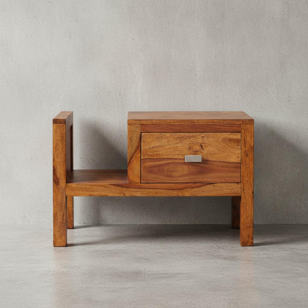 Thumbnail - Kadima Design Nachttisch, Braun, Metall, Echtholz, 1 Schubladen, Rechteckig, 60x40x30 cm, Schlafzimmer, Nachttische