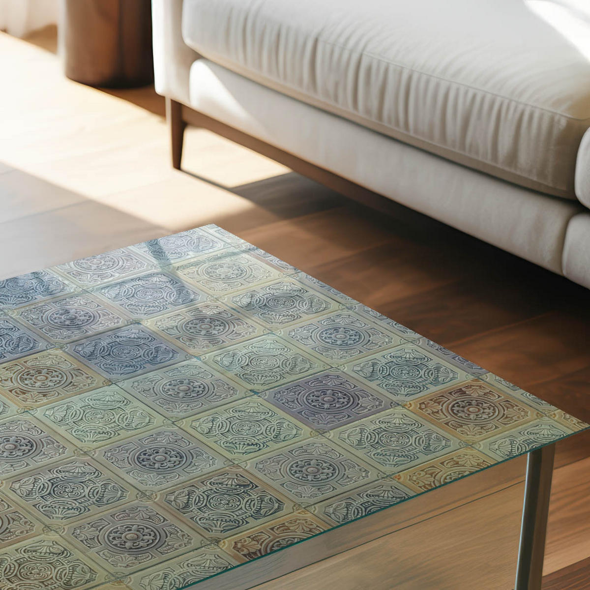 TISCHPLATTE 50x50 cm – Pastellmosaik - Schwarz, Glas (0.4/50/50cm) - Wallfluent