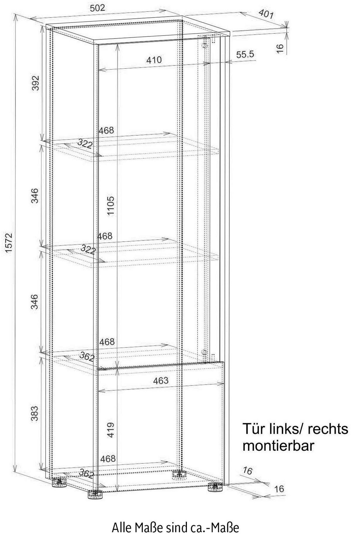 AKTENSCHRANK Weiß matt, Eiche Wotan 50 x 158 cm, Stauraumschrank mit 4 Ordnerhöhen - Eichefarben/Silberfarben, Holzwerkstoff/Kunststoff (50/158/40cm) - Furn.Design