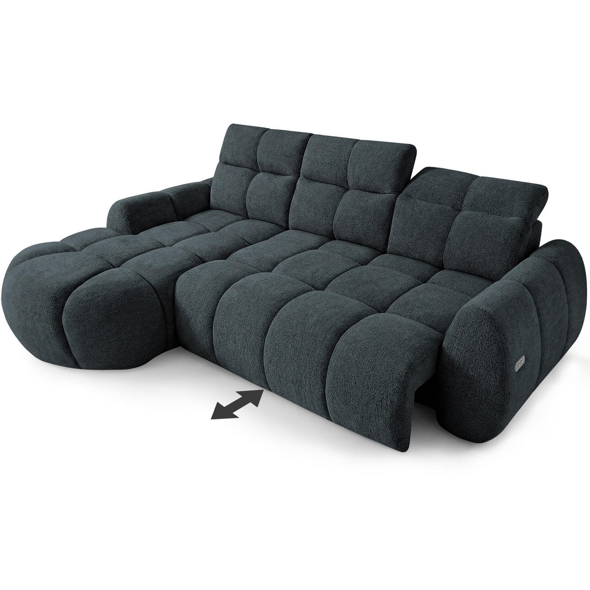 ECKSOFA Sorel Mini mit Automatisch verstellbarer Sitztiefe und Kopfstützen, links, Dunkielgrau - Dunkelgrau, Textil (190/275cm) - Beautysofa
