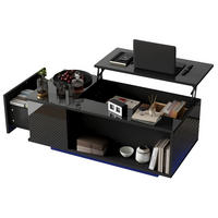 KLUB stolić, 100/50/40 cm crni, podesiv po visini s prostorom za pohranu i LED rasvjetom - crna, drvni materijal (100/50/40cm) - BEAOK