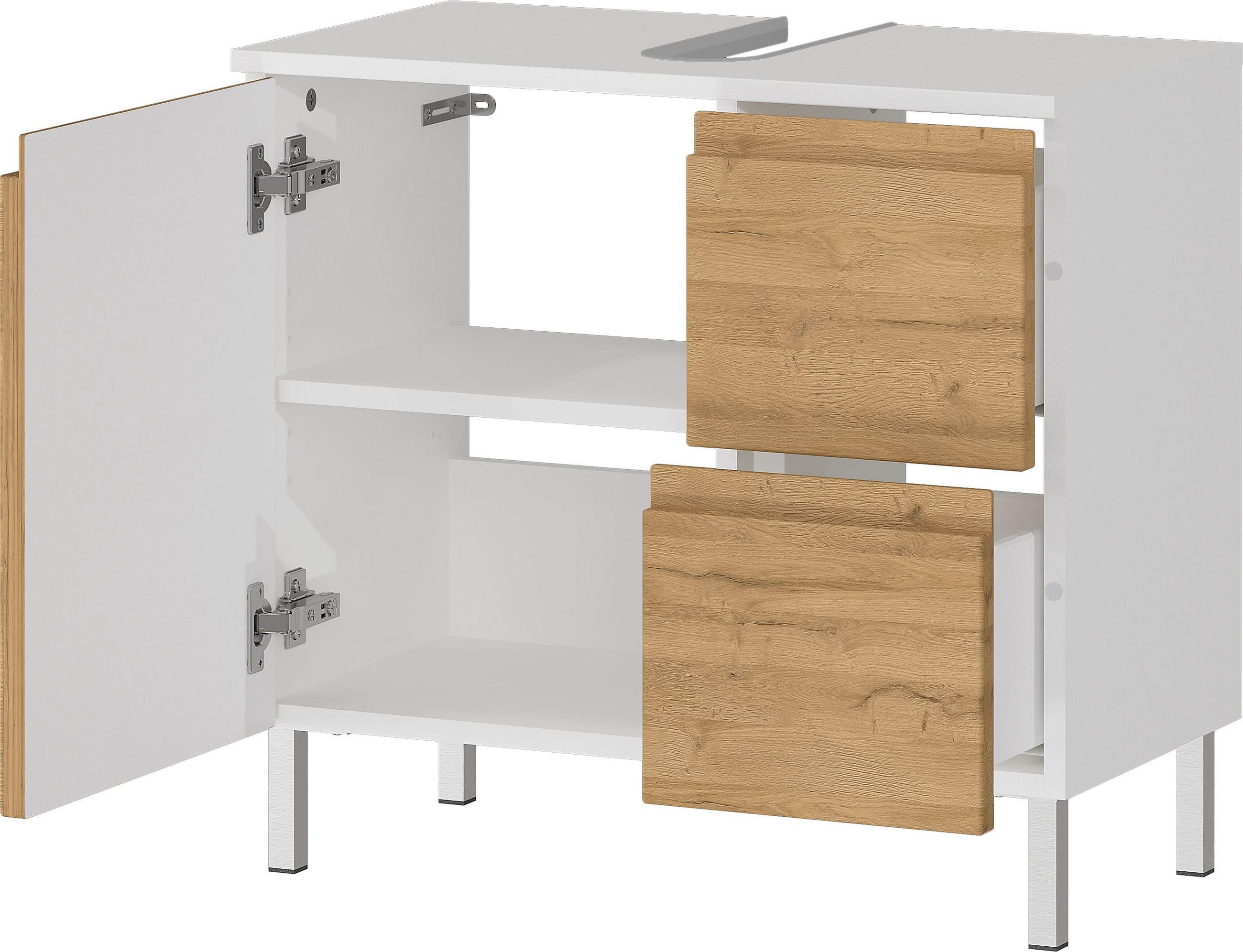 Thumbnail - Kadima Design Waschbeckenunterschrank, Weiß, Holz, 2 Schubladen, Rechteckig, Stativgestell, 60x56x34 cm, Badezimmer, Bad...