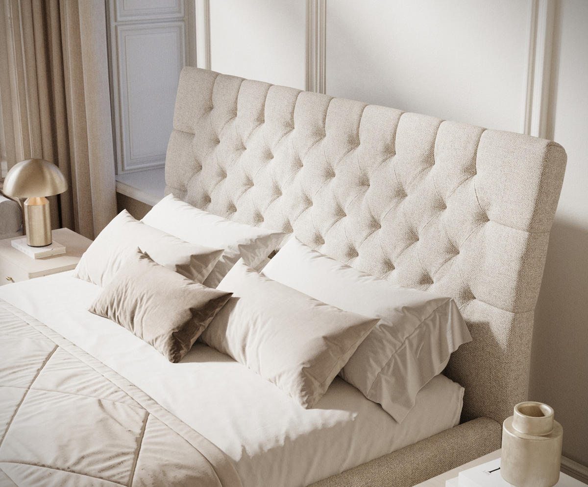 POLSTERBETT Vezzola Creme 180/200 cm im Webstoff - Creme/Naturfarben, Holz/Holzwerkstoff (180/200cm) - Maison de Reve