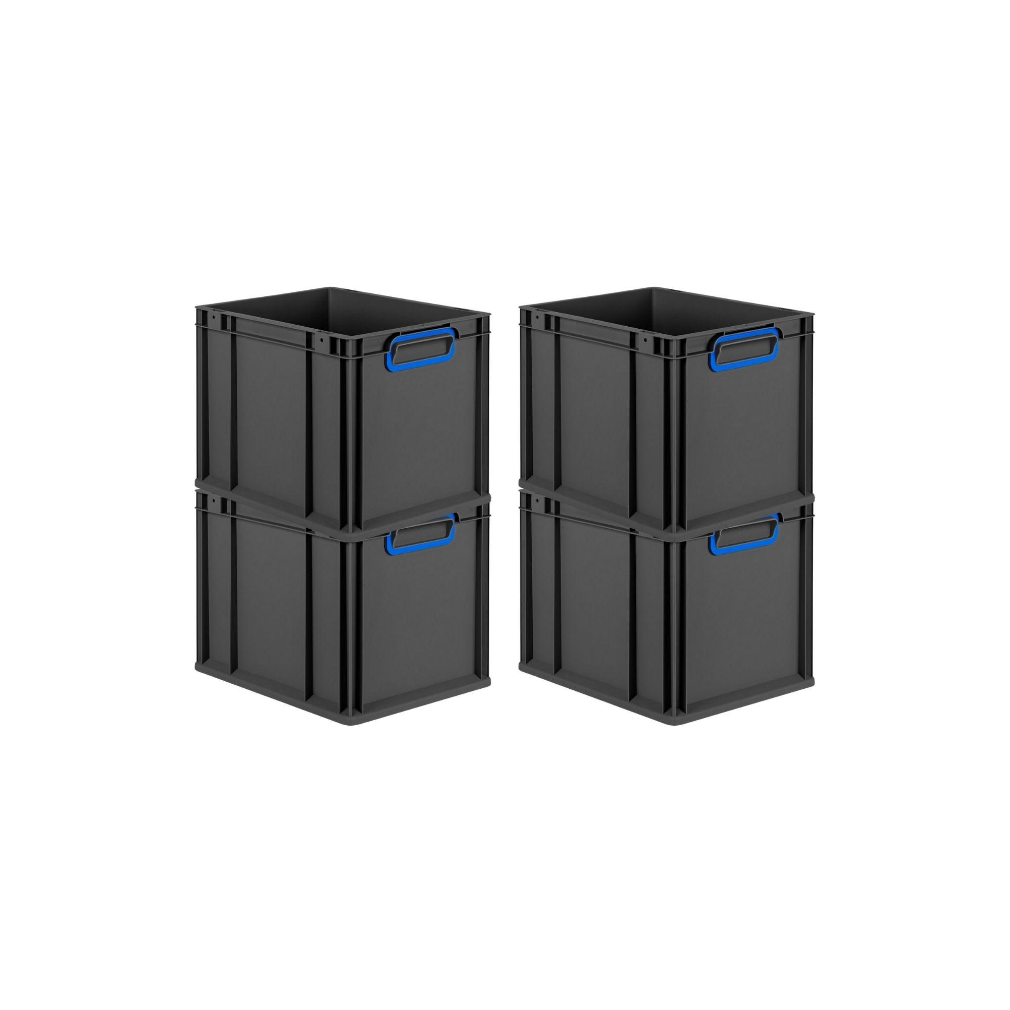 EUROBOX 4x NextGen Color 32x30x40 cm 30 Liter Griffe blau zu, Schwarz - Blau/Schwarz, Kunststoff (30/32/40cm) - PROREGAL