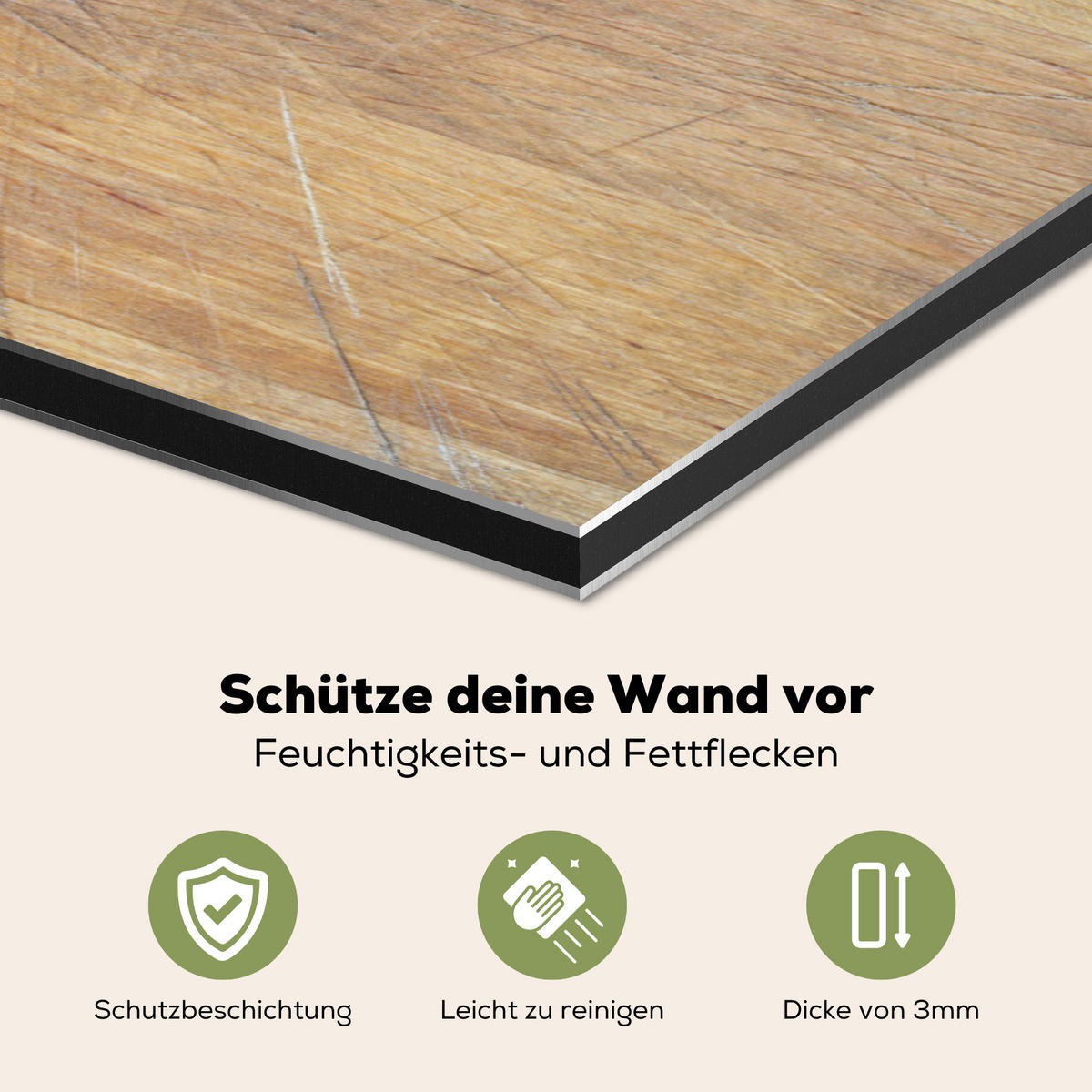 SPRITZSCHUTZ KÜCHE Holz - Löffel - Braun - Smiley 70x50 cm - Hellbraun, Metall (70/0.3/50cm) - MuchoWow