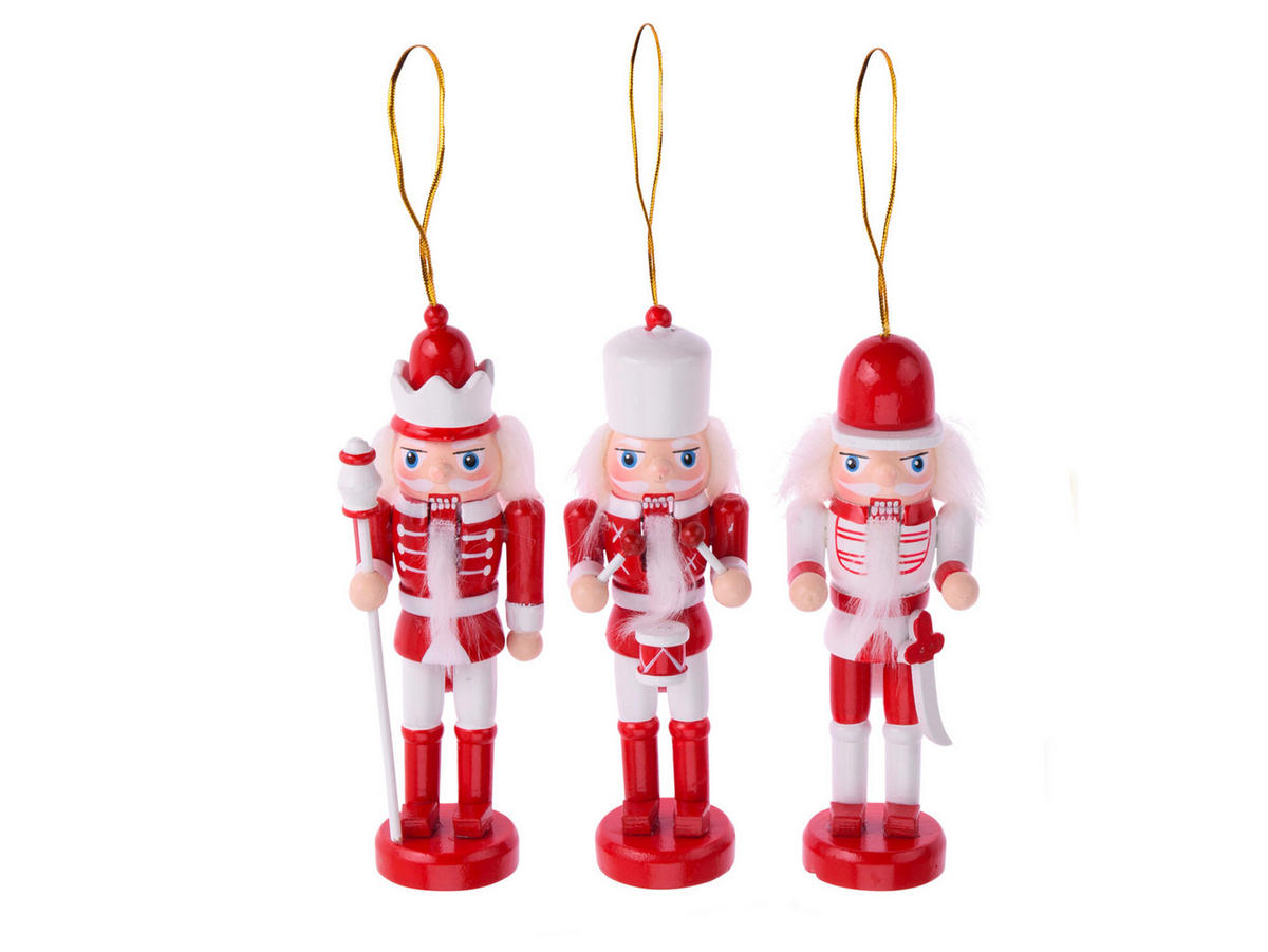 LAALU CHRISTBAUMKUGEL-SET 3 Dekorationen Nussknacker rot mix 12,5 cm - Rot, Holzwerkstoff (20/14/25cm) - LAALU