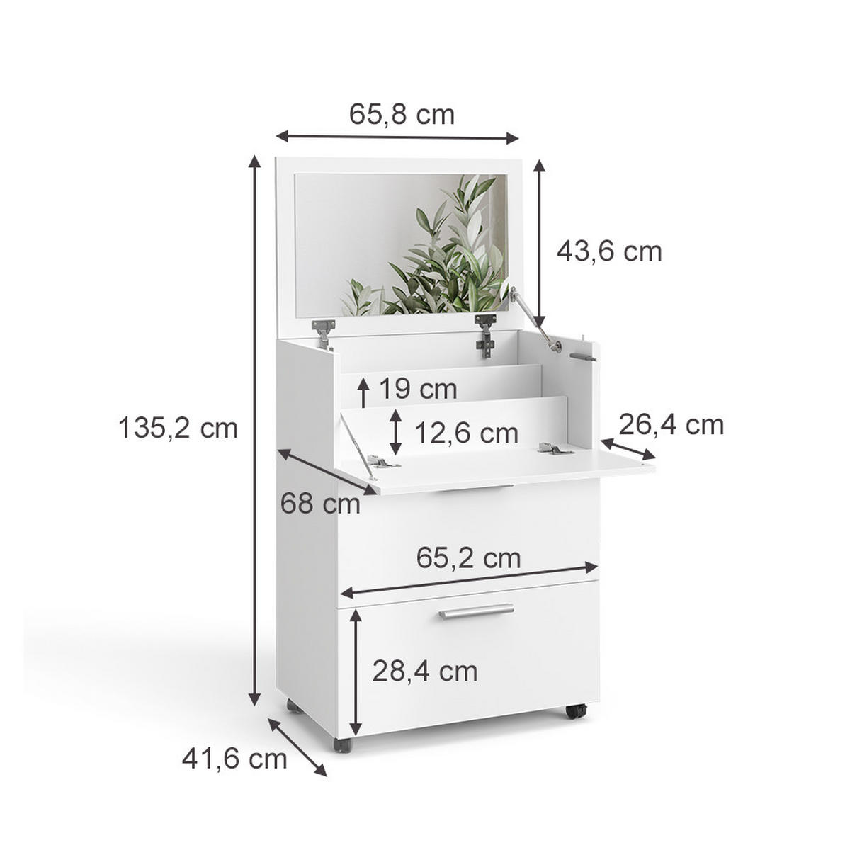 MASĂ DE TOALETĂ Hanna, Alb, 65.8 cm cu oglinda - alb, compozit lemnos (65.8/91.6/41.6cm) - Vicco
