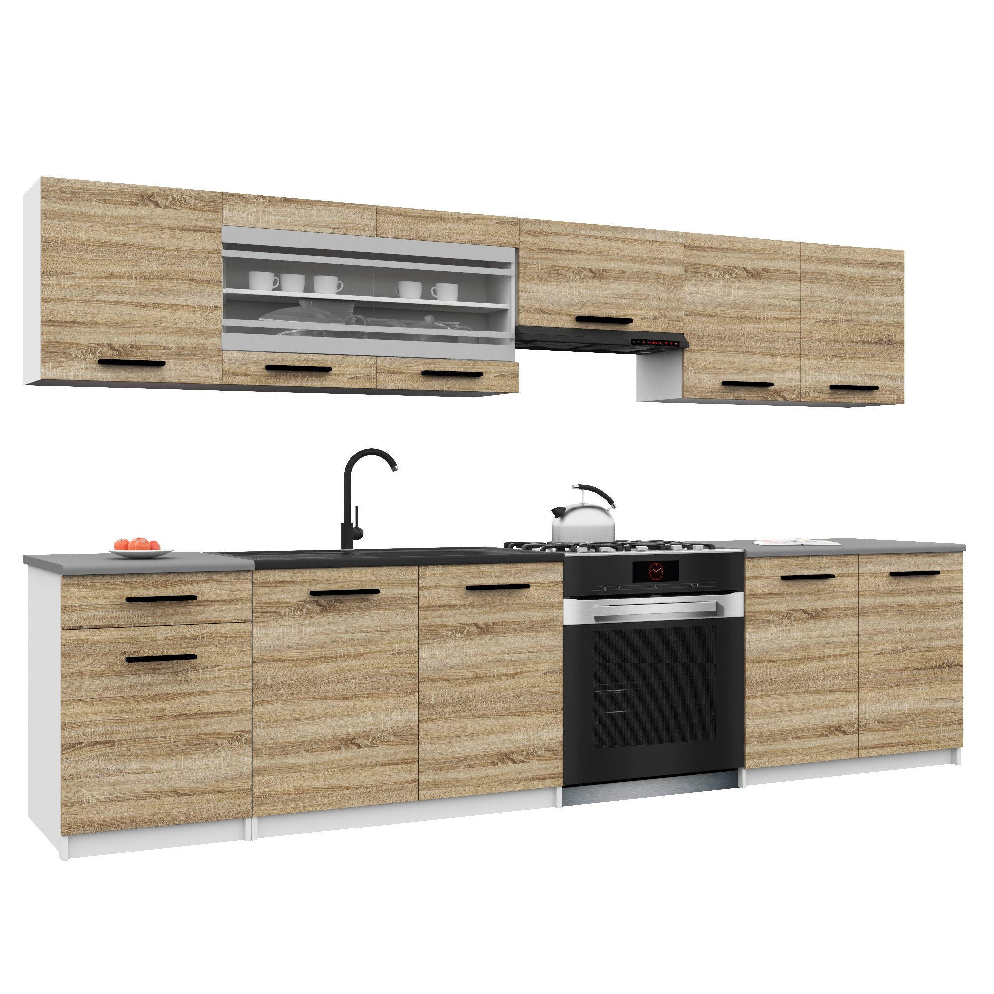 KÜCHENZEILE Italia 4 260 cm, mit Arbeitsplatten, Sonoma Eiche - Sonoma Eiche, Holz (260/143/60cm) - B BELINI GROUP