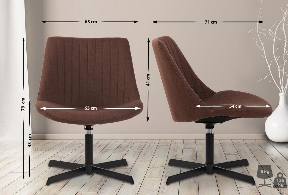DREHSTUHL Stoff braun - Schwarz/Braun, Textil/Metall (63/79/71cm) - CLP