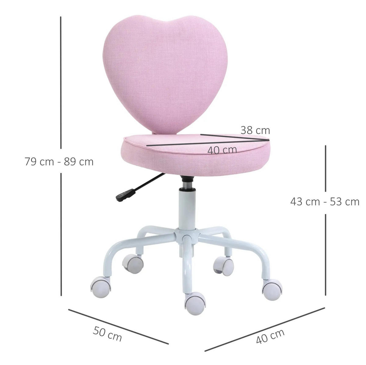 DREHSTUHL 50/40/89 cm pink aus Schaumstoff mit Herzlehne und Höhenverstellung - Pink, Kunststoff (50/89/40cm) - OKWISH