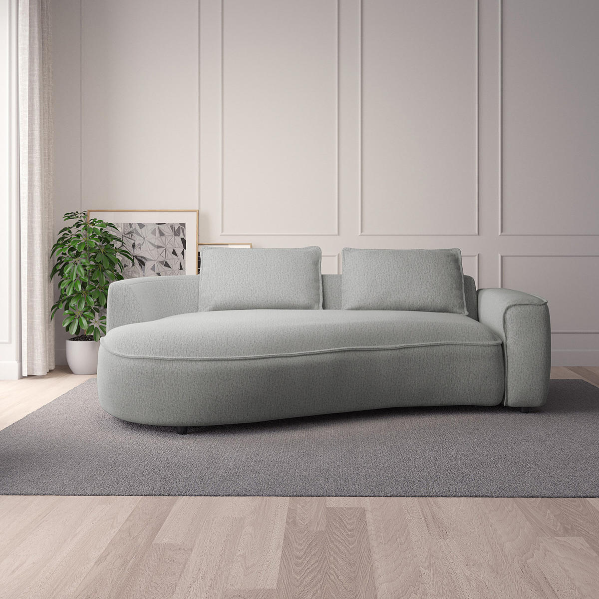 2,5-SITZER SOFA - Hellgrau/Schwarz, Kunststoff/Textil (217/82/146cm) - home24