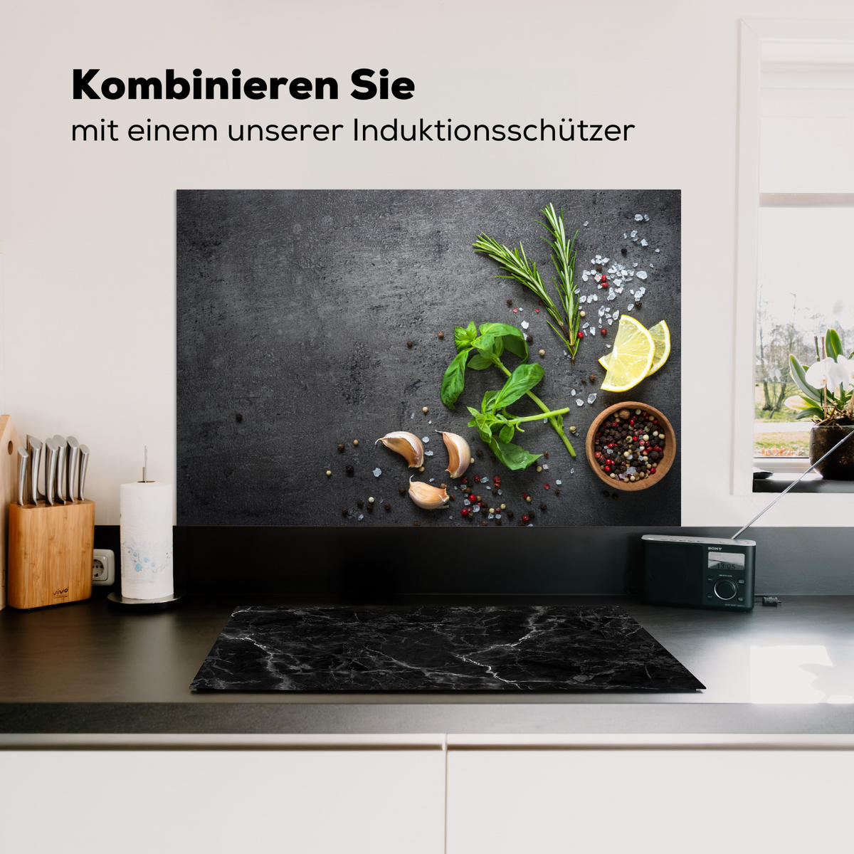 SPRITZSCHUTZ KÜCHE Limette - Kräuter - Gewürze - Grün - Grau - Beton 90x60 cm - Grün, Metall (90/0.3/60cm) - MuchoWow