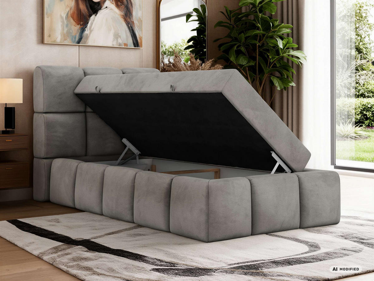 BOXBETT NIRA 90/200 - Hellgrau Velvet - Topper T25 - H4 - Hellgrau/Schwarz, Kunststoff/Textil (90/200cm) - MKS