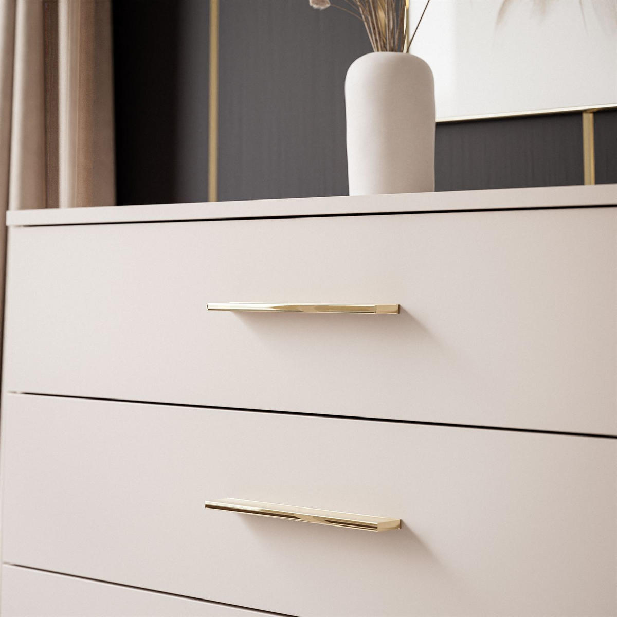 SIDEBOARD LINA KASCHMIR II 1D4S mit LED-Beleuchtung Griffe Goldchrom - Kaschmir/Goldfarben, Holzwerkstoff (138/84/40cm) - Lookway