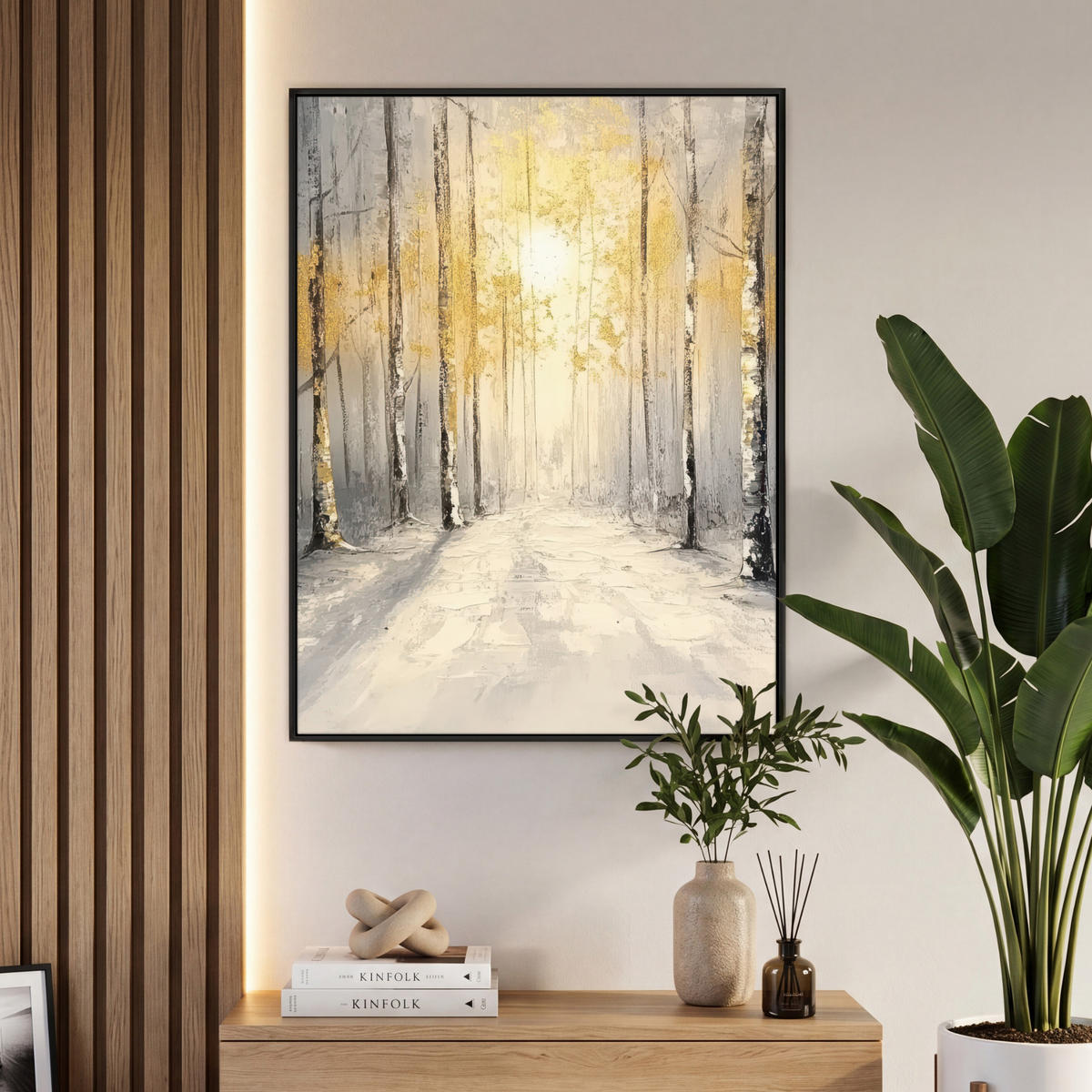 LEINWAND Bilder mit Rahmen - Winter - Abstrakt - Schnee - Natur - Sonne - 70x100 - Grau, Textil (70/100cm) - MuchoWow