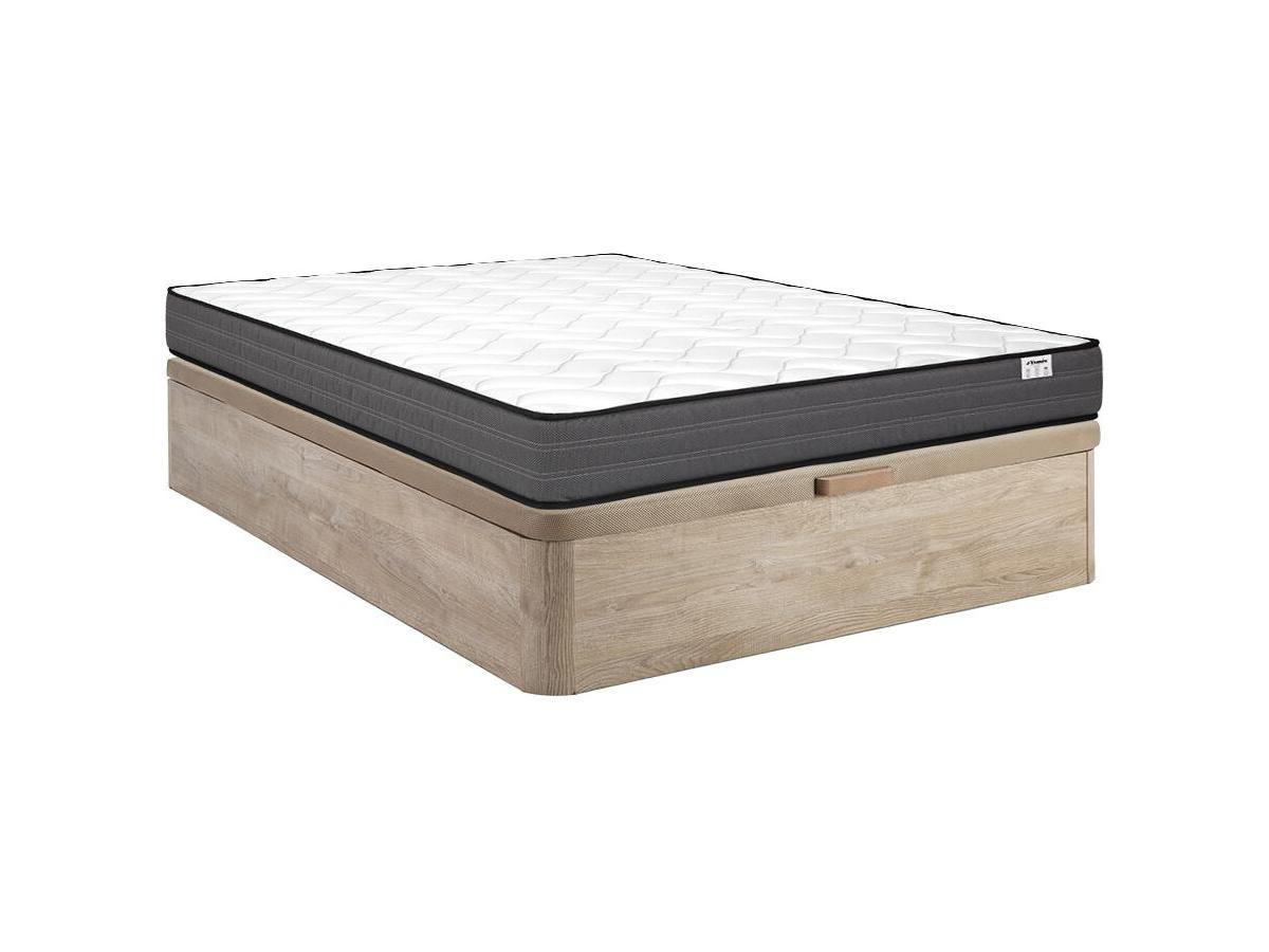 MATRATZE und Bettgestell mit Lattenrost und Bettkasten - 1 Person - Stoff, Holz, Platte - Naturfarben Hell - - Naturfarben, Holz/Holzwerkstoff (120/200cm) - Vente-Unique