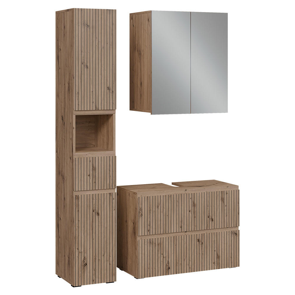 BADMÖBEL-SET Takumi Artisan 3 Teile - Hellgrau, Holzwerkstoff (80/58/35cm) - Vicco