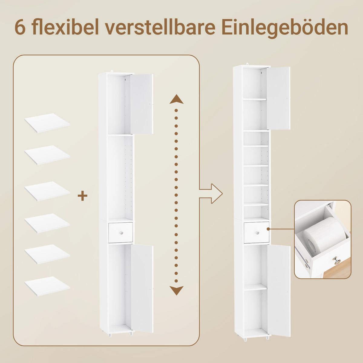 HOCHSCHRANK schmal Badschrank Weiß 20x180x20cm - Weiß, Holzwerkstoff (20/180/20cm) - SoBuy