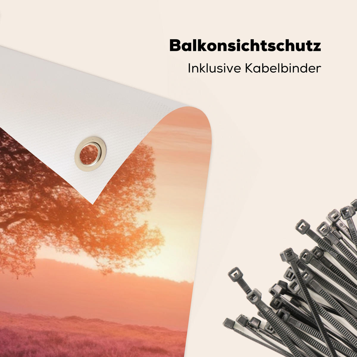 BALKON-SICHTSCHUTZ Baum - Heidekraut - Sonnenaufgang - Flieder, Kunststoff (200/110cm) - MuchoWow