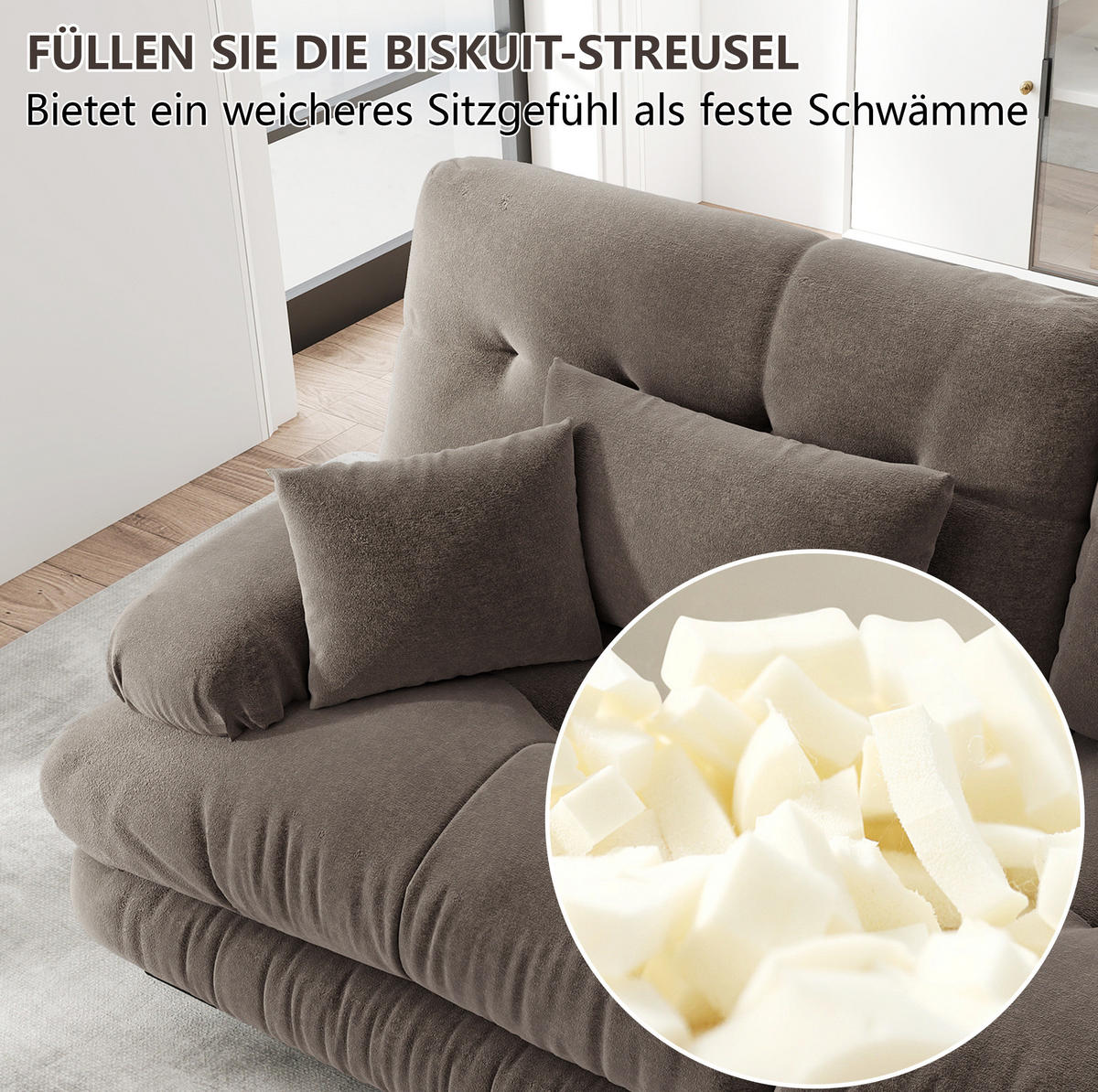 ECKSOFA 313/145/81 cm braun aus Chenille modular mit Ottomanen - Braun, Textil (145/313cm) - OKWISH