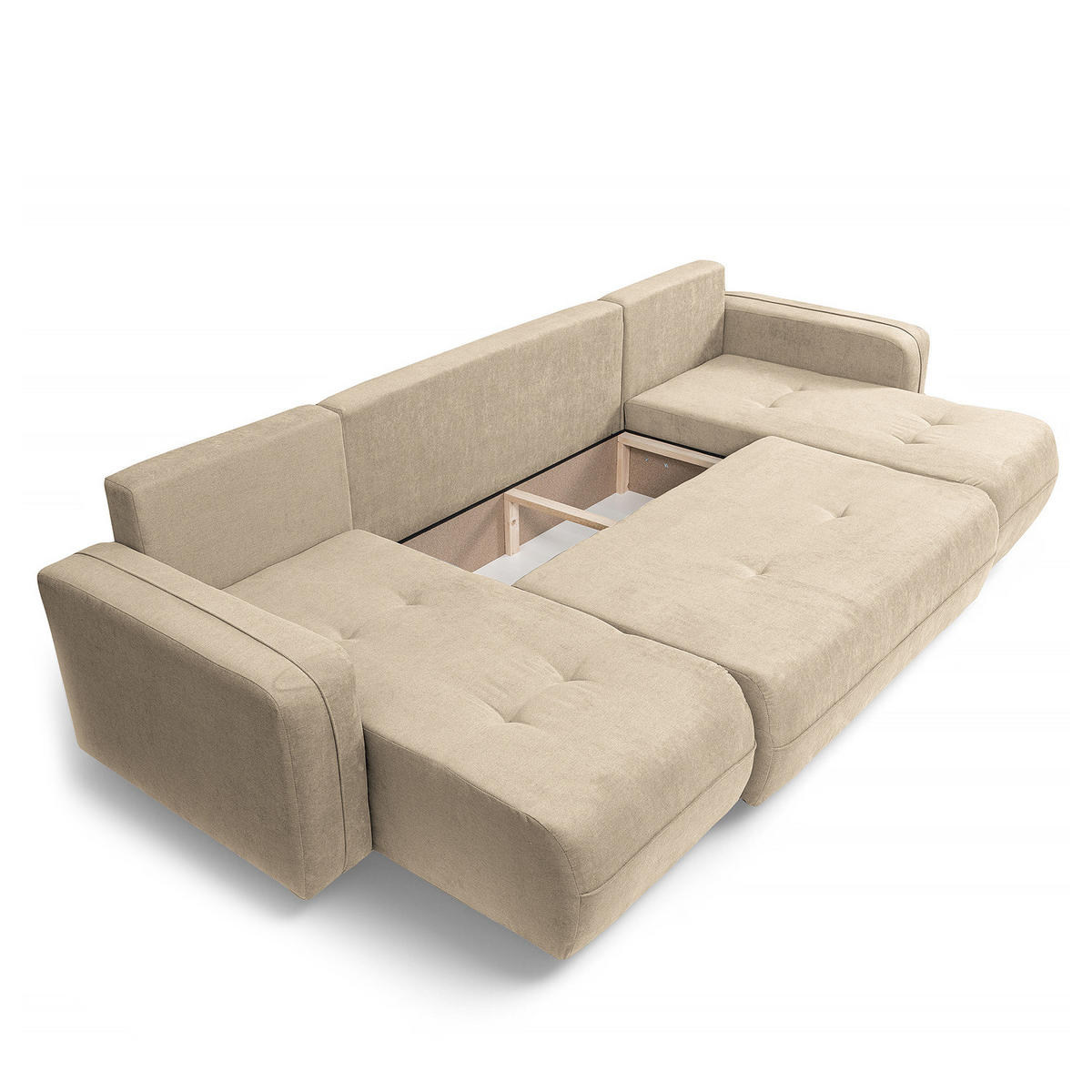 WOHNLANDSCHAFT - Creme/Schwarz, Kunststoff/Textil (312/82/145cm) - home24